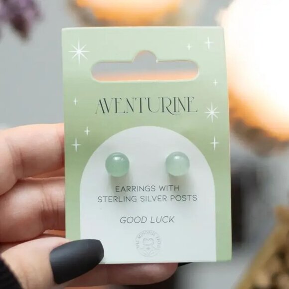 ($6) Semi Precious Crystal Earrings - Aventurine - Picture 3 of 4